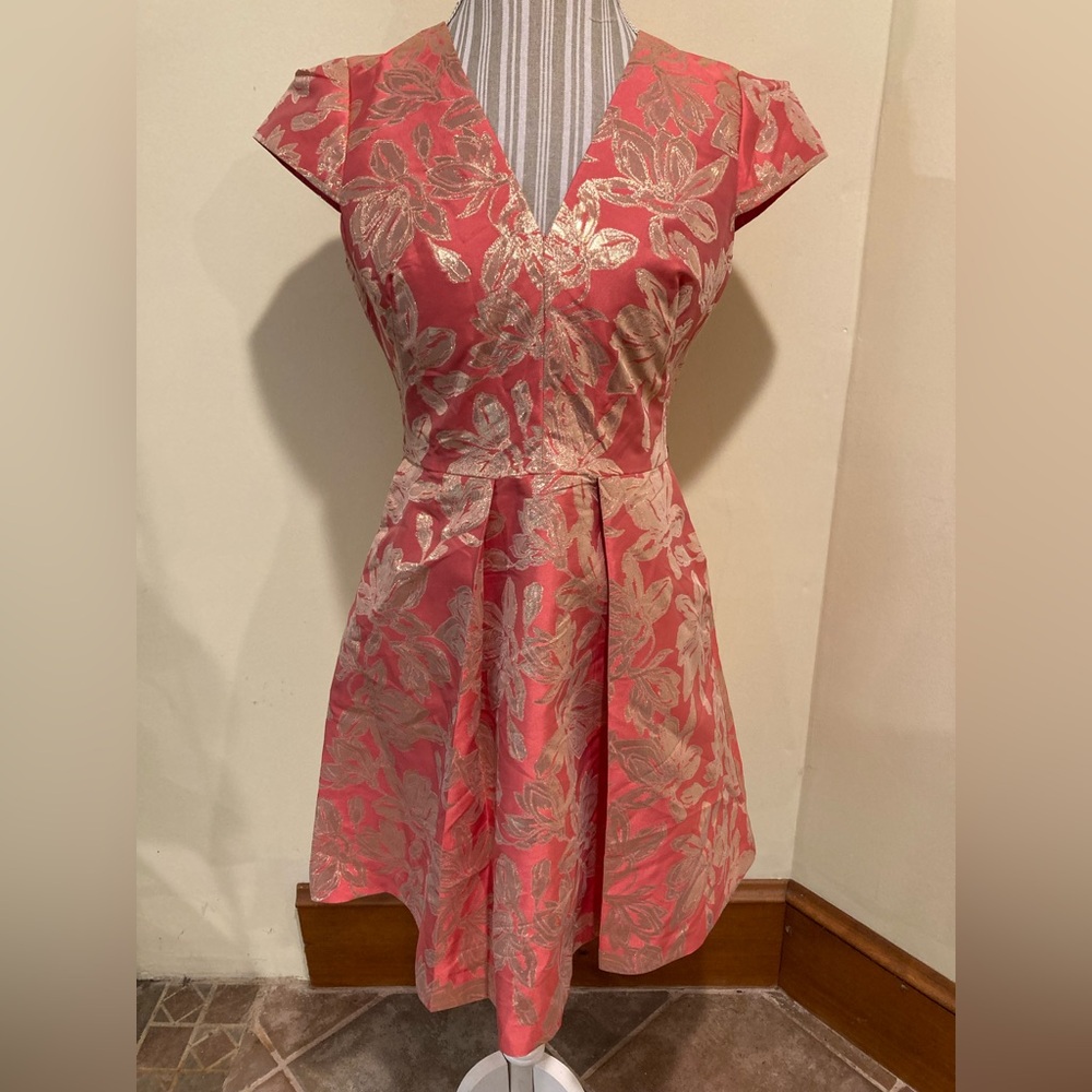 Vince Camuto Pink and Gold Flutter Sleeve Dress